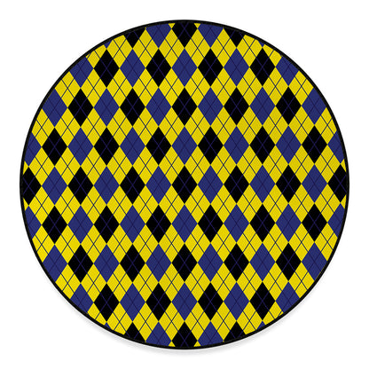 Yellow Blue And Black Argyle Print Round Floor Mat