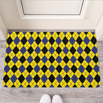 Yellow Blue And Black Argyle Print Rubber Doormat