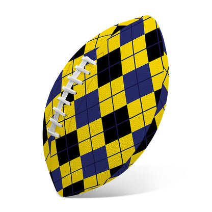 Yellow Blue And Black Argyle Print Rugby Ball