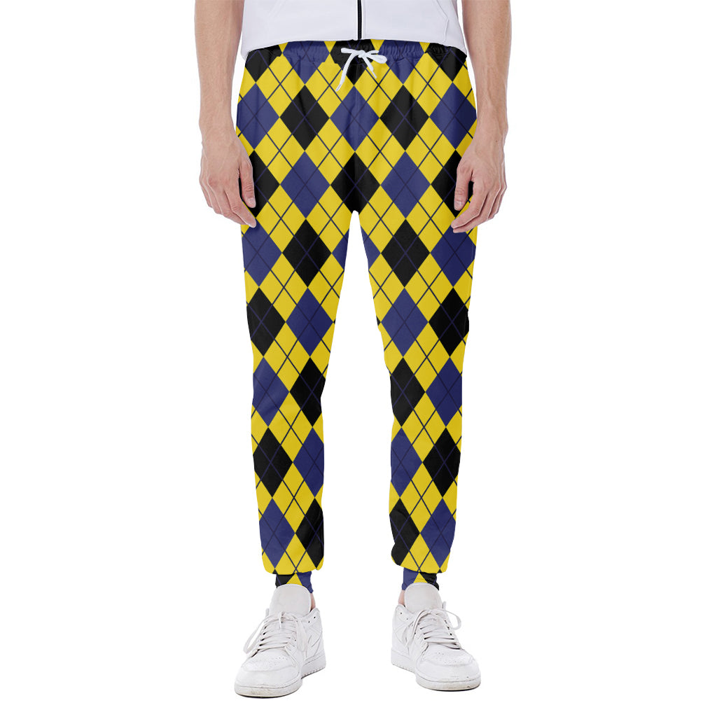 Yellow Blue And Black Argyle Print Scuba Joggers