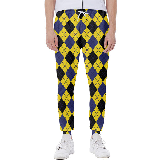 Yellow Blue And Black Argyle Print Scuba Joggers