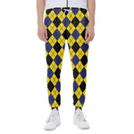 Yellow Blue And Black Argyle Print Scuba Joggers