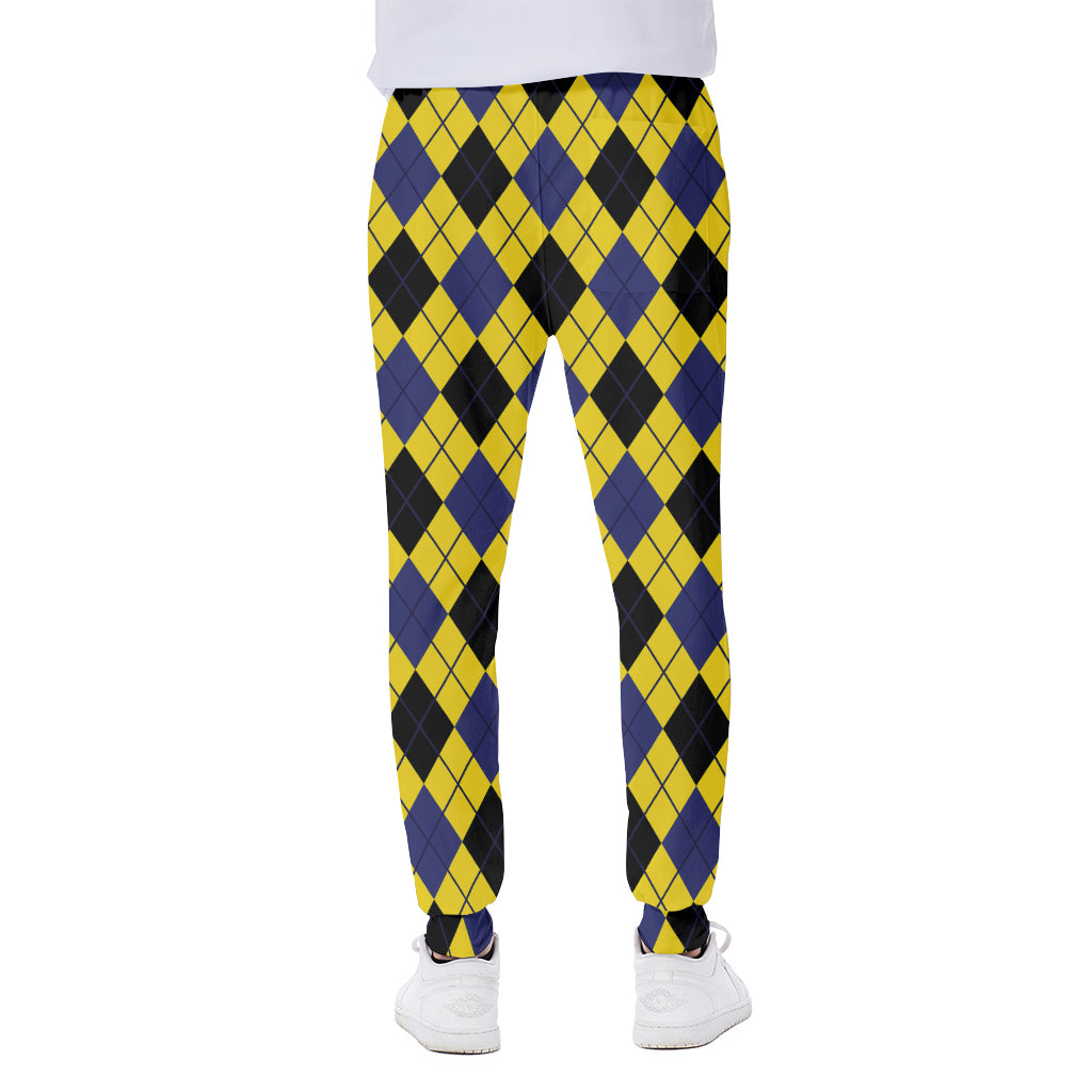 Yellow Blue And Black Argyle Print Scuba Joggers