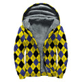 Yellow Blue And Black Argyle Print Sherpa Lined Zip Up Hoodie