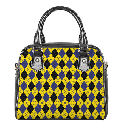 Yellow Blue And Black Argyle Print Shoulder Handbag