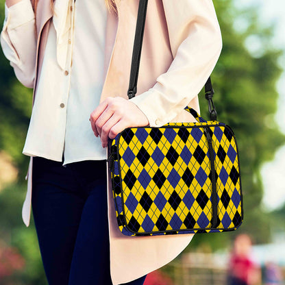 Yellow Blue And Black Argyle Print Shoulder Strap Bible Bag