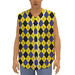 Yellow Blue And Black Argyle Print Sleeveless Baseball Jersey