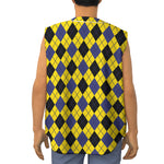 Yellow Blue And Black Argyle Print Sleeveless Baseball Jersey