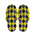 Yellow Blue And Black Argyle Print Slippers