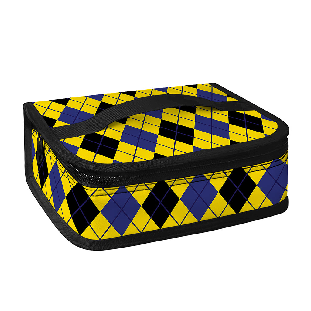 Yellow Blue And Black Argyle Print Small Lunch Bag