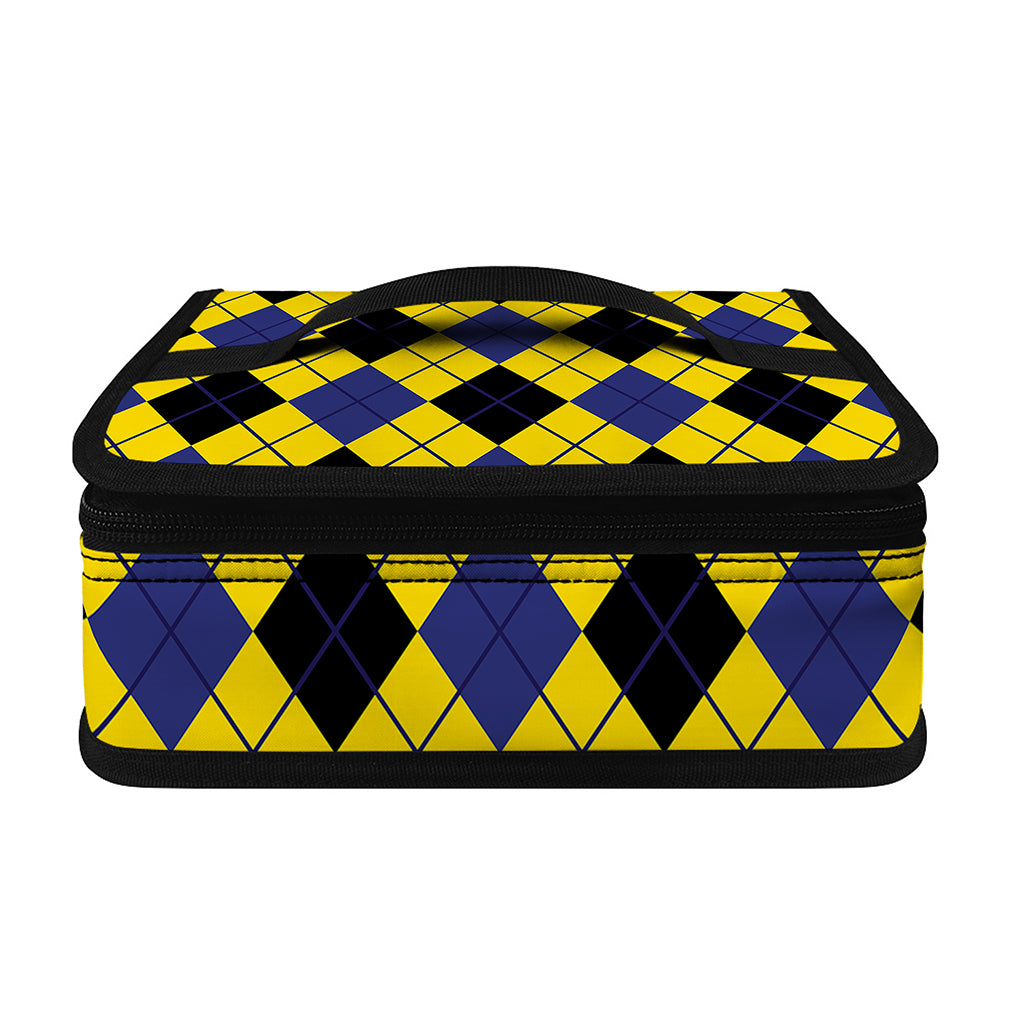 Yellow Blue And Black Argyle Print Small Lunch Bag