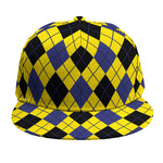 Yellow Blue And Black Argyle Print Snapback Cap