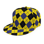 Yellow Blue And Black Argyle Print Snapback Cap