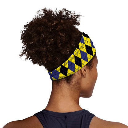 Yellow Blue And Black Argyle Print Sports Headband