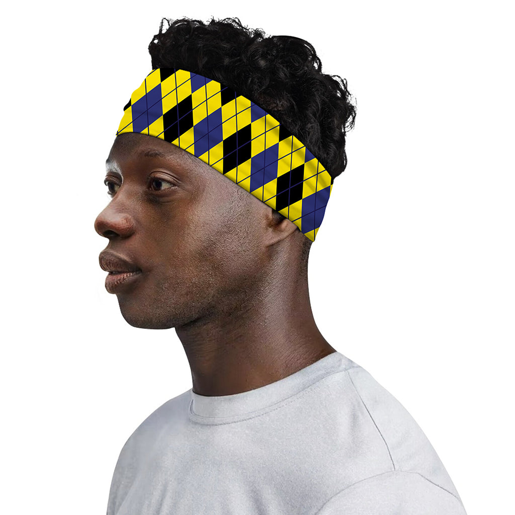 Yellow Blue And Black Argyle Print Sports Headband