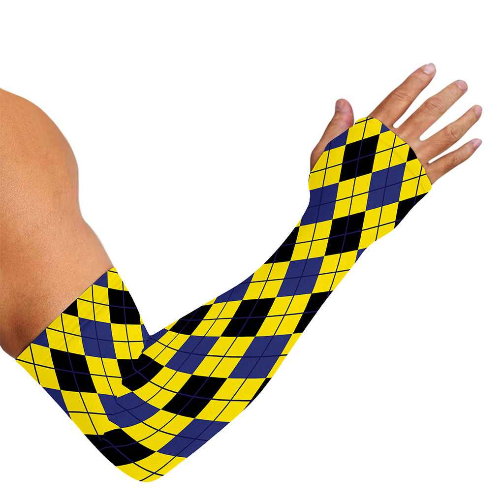 Yellow Blue And Black Argyle Print Sun Protection Arm Sleeves