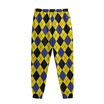Yellow Blue And Black Argyle Print Sweatpants