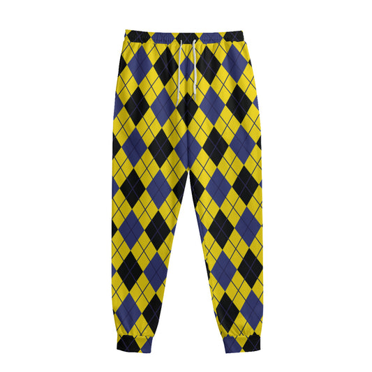 Yellow Blue And Black Argyle Print Sweatpants