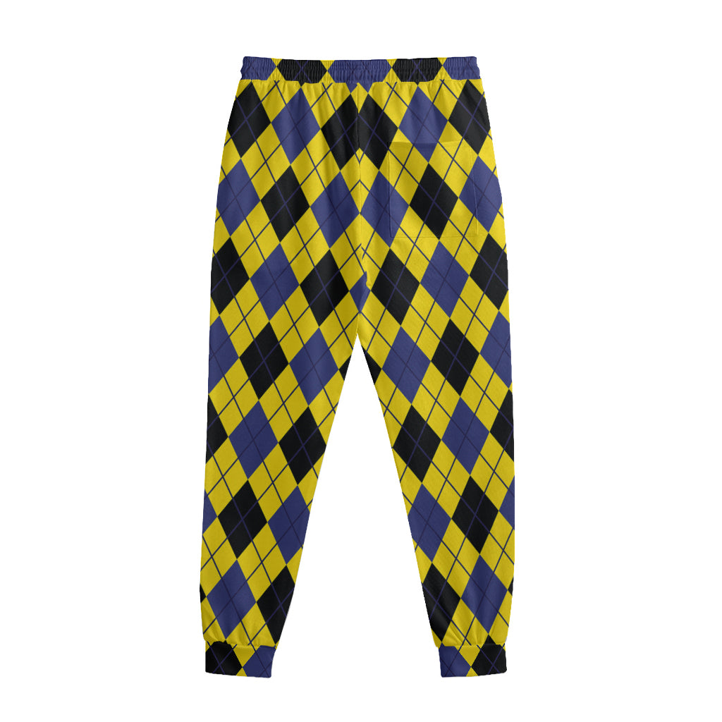 Yellow Blue And Black Argyle Print Sweatpants