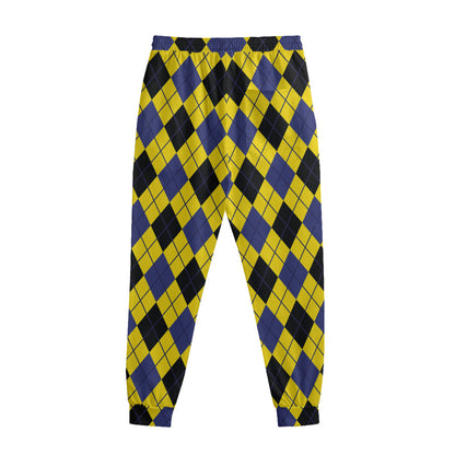 Yellow Blue And Black Argyle Print Sweatpants