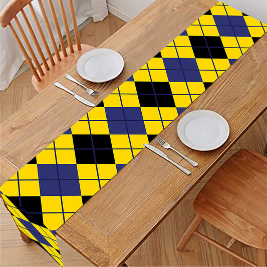 Yellow Blue And Black Argyle Print Table Runner