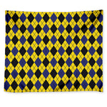 Yellow Blue And Black Argyle Print Tapestry