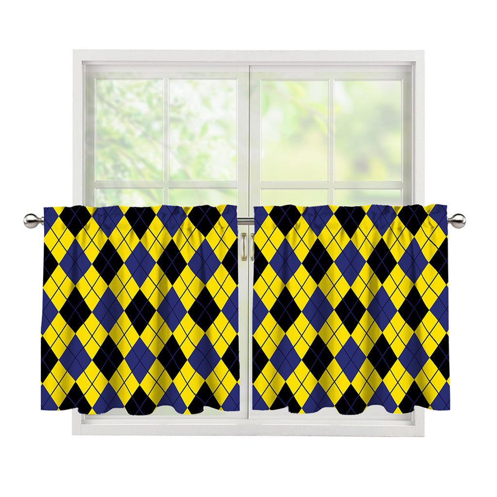 Yellow Blue And Black Argyle Print Tier Curtains