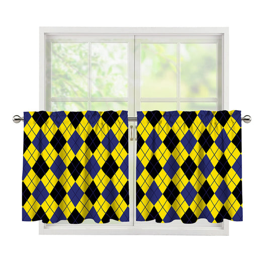 Yellow Blue And Black Argyle Print Tier Curtains