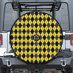 Yellow Blue And Black Argyle Print Tire Cover With Camera Hole