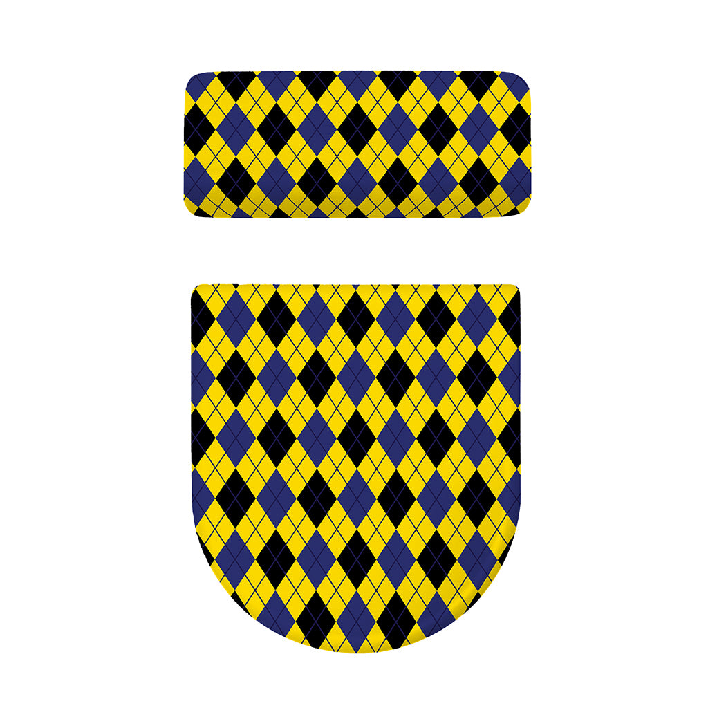 Yellow Blue And Black Argyle Print Toilet Lid And Tank Cover Set