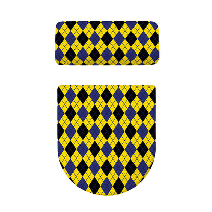 Yellow Blue And Black Argyle Print Toilet Lid And Tank Cover Set