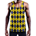 Yellow Blue And Black Argyle Print Men's Workout Tank Top