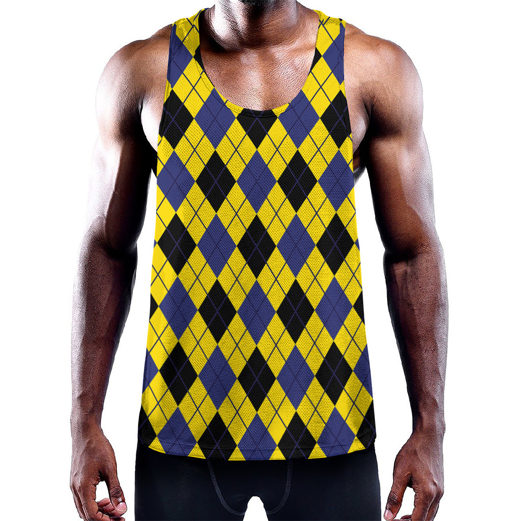 Yellow Blue And Black Argyle Print Training Tank Top