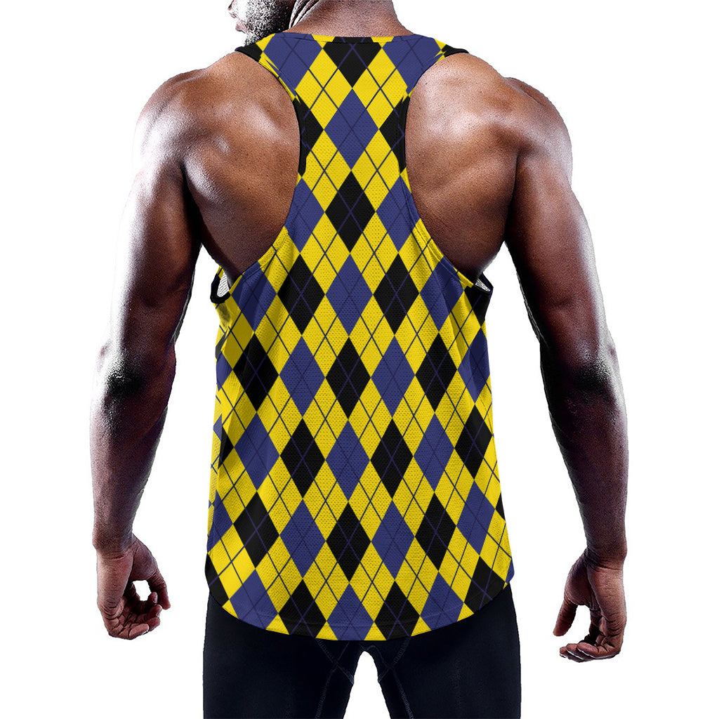 Yellow Blue And Black Argyle Print Training Tank Top