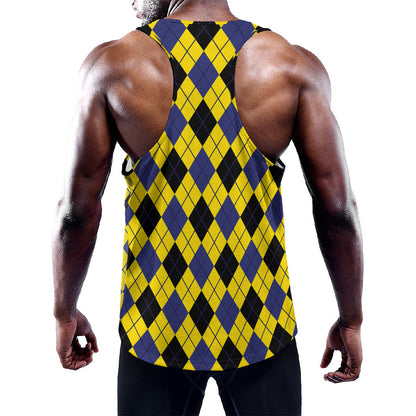 Yellow Blue And Black Argyle Print Training Tank Top