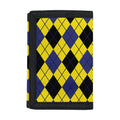 Yellow Blue And Black Argyle Print Trifold Wallet