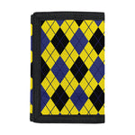 Yellow Blue And Black Argyle Print Trifold Wallet