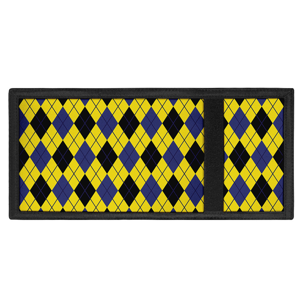 Yellow Blue And Black Argyle Print Trifold Wallet