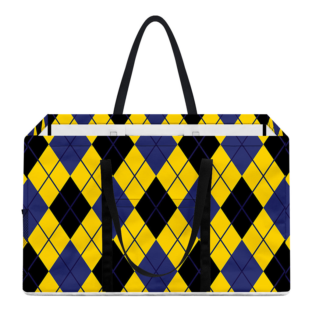 Yellow Blue And Black Argyle Print Utility Tote Bag