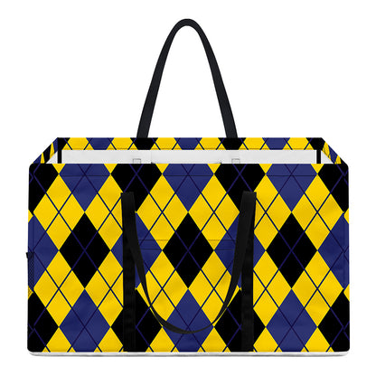 Yellow Blue And Black Argyle Print Utility Tote Bag
