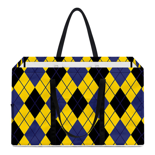 Yellow Blue And Black Argyle Print Utility Tote Bag