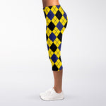 Yellow Blue And Black Argyle Print Women's Capri Leggings