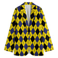 Yellow Blue And Black Argyle Print Women's Cotton Blazer