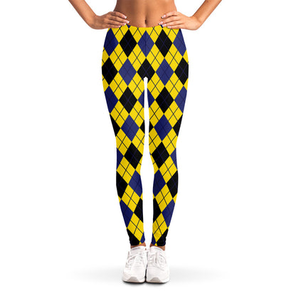 Yellow Blue And Black Argyle Print Women's Leggings