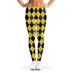 Yellow Blue And Black Argyle Print Women's Leggings