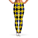 Yellow Blue And Black Argyle Print Women's Leggings