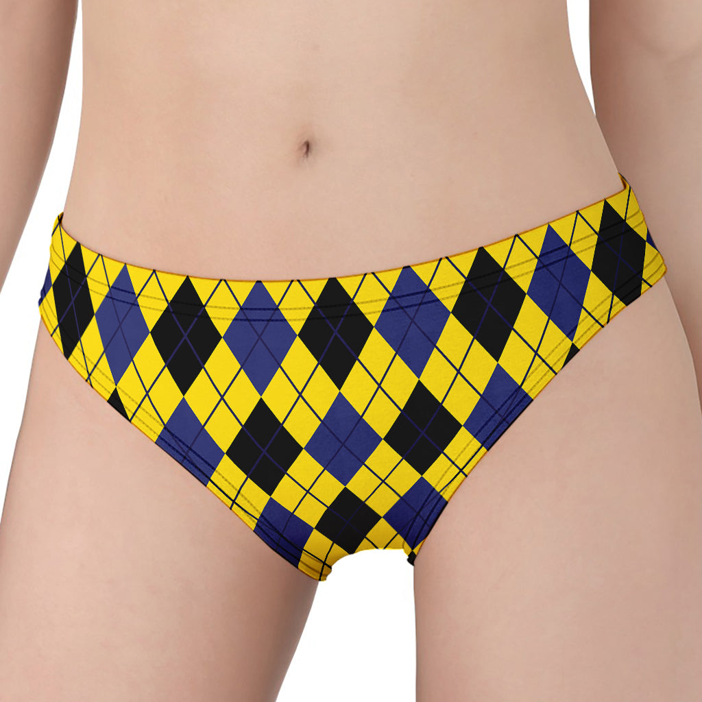 Yellow Blue And Black Argyle Print Women's Panties