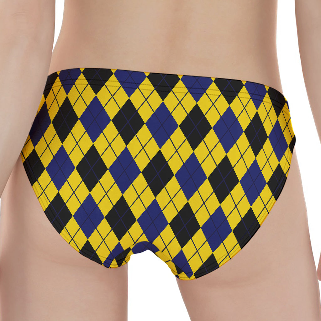 Yellow Blue And Black Argyle Print Women's Panties
