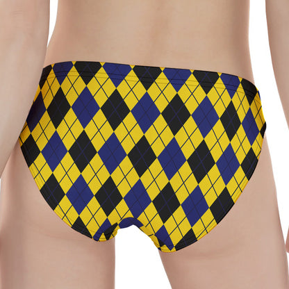 Yellow Blue And Black Argyle Print Women's Panties