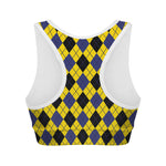 Yellow Blue And Black Argyle Print Women's Sports Bra